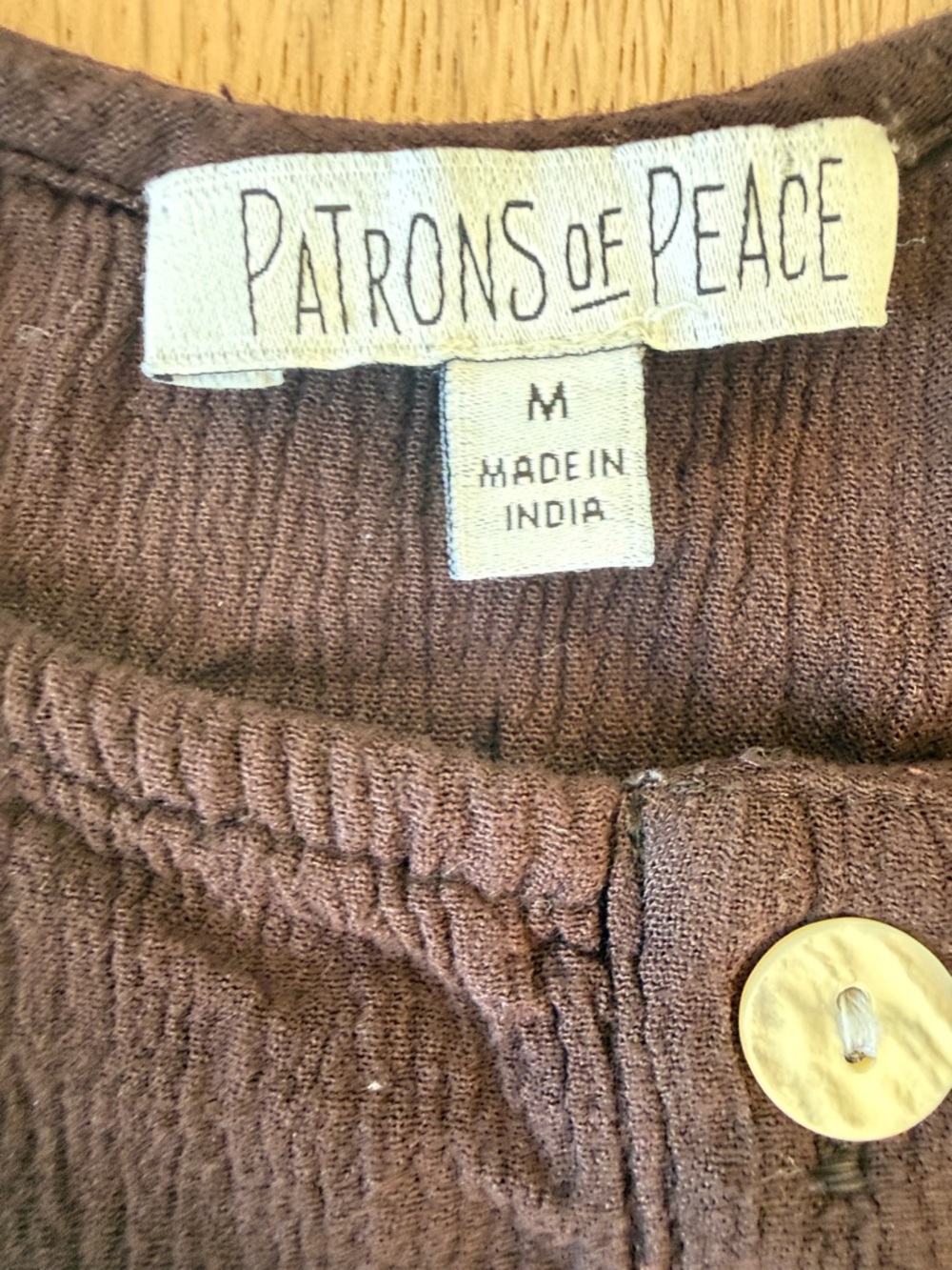 Patrons of Peace Olinda Tiered Dress Medium Brown Button Front Strappy Rayon - Picture 4 of 6
